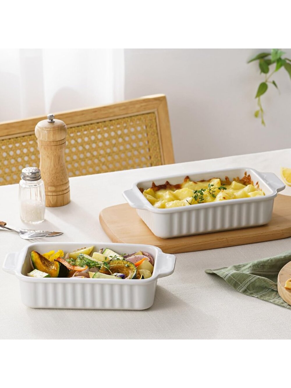 Set of 2 Mini Ceramic Casserole Dishes - 30 Oz Bakeware for Lasagna & Meal Prep - Picture 2 of 7